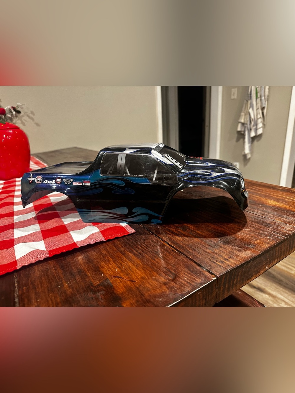 Kids RC Truck Body Shell - Black with Blue Flames